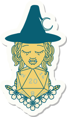 Bir insan tarafından çizilmiş 20 zarlı yarım ork büyücüsünün çıkartması.