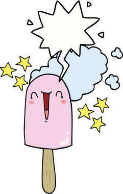 Bir insan tarafından çizilmiş konuşma balonlu buz lolipopu.