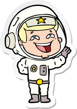 Bir insan tarafından çizilmiş, gülen astronotun çıkartması.