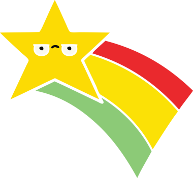 Bir insan tarafından çizilmiş gökkuşağı yıldızının düz renkli retro karikatürü