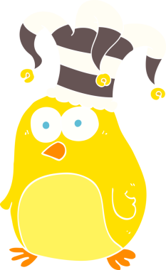 Bir insan tarafından çizilen komik kuşun düz renk çizimi