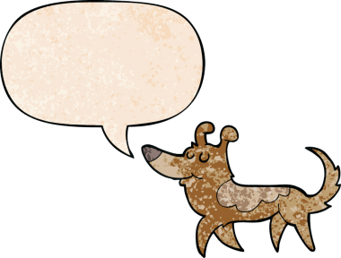 Konuşma baloncuğu olan çizgi film köpeği insan tarafından çizilmiş eski moda dokular.