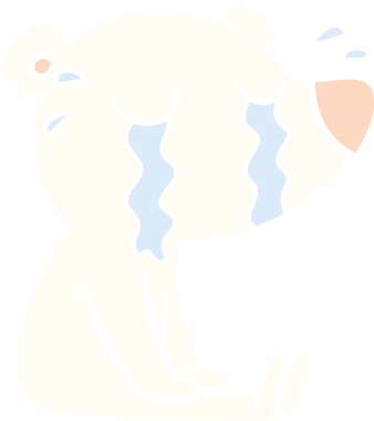 Düz renkli çizgi film ağlayan kutup ayısı bir insan tarafından çizilmiş.