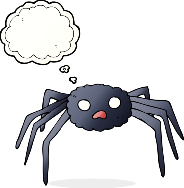 Bir insan tarafından çizilmiş düşünce baloncuklu çizgi film örümceği