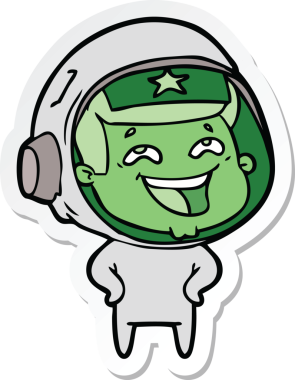 Bir insan tarafından çizilmiş, gülen astronotun çıkartması.