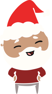 Bir insan tarafından çizilmiş Noel Baba şapkası giyen mutlu sakallı bir adamın el çizimi.