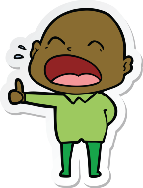 Bir insan tarafından çizilmiş kel adam diye bağıran bir çizgi film çıkartması.