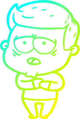 Bir insan tarafından çizilmiş, yorgun bir adamın soğuk çizgi çizimi.