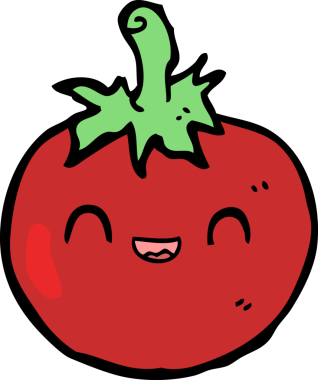 Bir insan tarafından çizilmiş şirin bir domates çizgi filmi.
