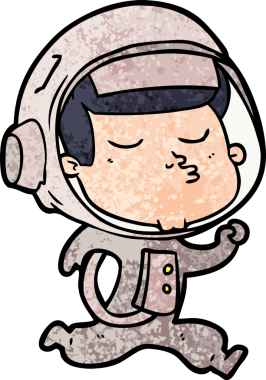 Bir insan tarafından çizilen kendine güvenen bir astronot çizgi filmi.