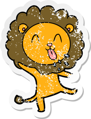 Bir insan tarafından çizilmiş mutlu çizgi film aslanının sıkıntılı çıkartması.