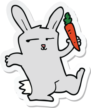 Bir insan tarafından çizilmiş havuçlu çizgi film tavşanı çıkartması.