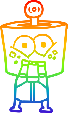 gökkuşağı gradyanı çizimi bir insan tarafından çizilmiş mutlu bir robot çizgi filmi.