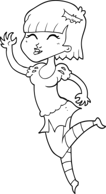 Bir insan tarafından çizilmiş siyah beyaz karikatür vampir kız.