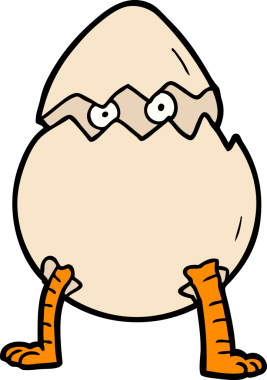 Bir insan tarafından çizilmiş yumurtadan çıkan çizgi film.