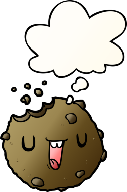 Bir insan tarafından çizilmiş yumuşak eğimli düşünce baloncuklu çizgi film kurabiyesi.