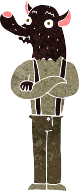 Bir insan tarafından çizilmiş karikatür dostu kurt adam.