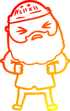 Bir insan tarafından çizilmiş sakallı bir çizgi film karakteri.