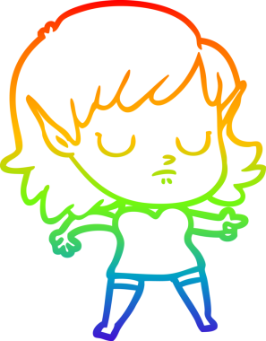 Gökkuşağı gradyan çizgi çizimi bir insan tarafından çizilmiş bir elf kızı