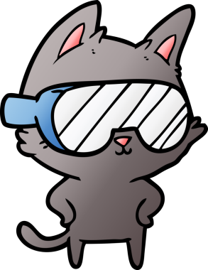 Bir insan tarafından çizilmiş gözlüklü çizgi film kedisi.