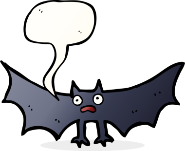 Bir insan tarafından çizilmiş konuşma balonlu bir yarasa.