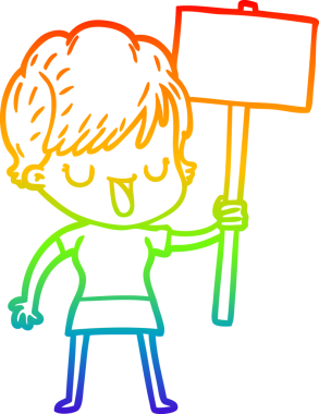 Gökkuşağı gradyan çizgi çizimi bir insan tarafından çizilmiş bir karikatür kadın