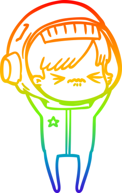 Gökkuşağı gradyan çizgisi kızgın bir uzay kızının çizimi bir insan tarafından çizilmiş