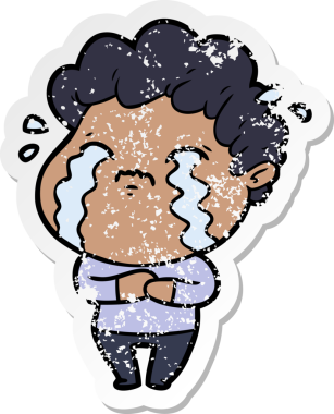 Bir insan tarafından çizilmiş ağlayan bir karikatürcünün sıkıntılı çıkartması.