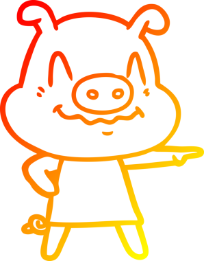 İnsan tarafından çizilmiş bir elbise giyen gergin bir domuzun çizimi.