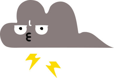 Bir insan tarafından çizilmiş bir fırtına bulutunun düz renkli retro karikatürü