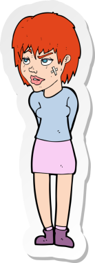 Bir insan tarafından çizilmiş yüzü alçılı bir karikatür kadının çıkartması.