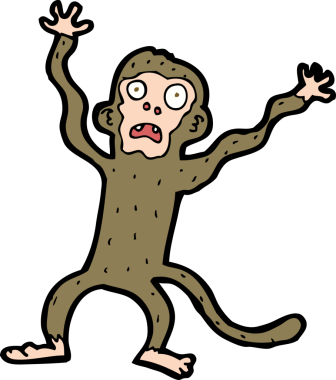 Bir insan tarafından çizilmiş korkmuş maymun çizgi filmi.