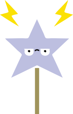 Bir insan tarafından çizilmiş sihirli değneğin düz renkli retro karikatürü