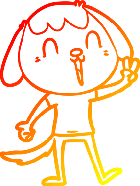 Bir insan tarafından çizilen barış işaretini veren mutlu bir çizgi köpeğin sıcak çizgi çizimi