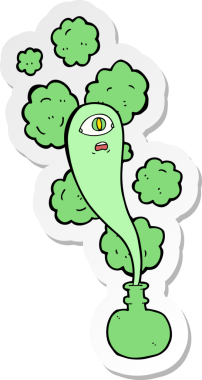 Bir insan tarafından çizilmiş sihirli bir iksirin yapıştırması.