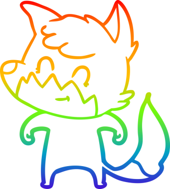 Gökkuşağı gradyan çizgi çizimi bir insan tarafından çizilmiş, dost bir tilki.