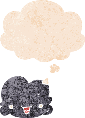 çizgi film küçük mutlu bulut içinde düşünce balonu grunge sıkıntılı retro dokuma tarzı bir insan tarafından çizilmiş