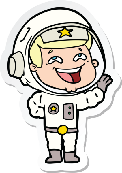 Bir insan tarafından çizilmiş, gülen astronotun çıkartması.