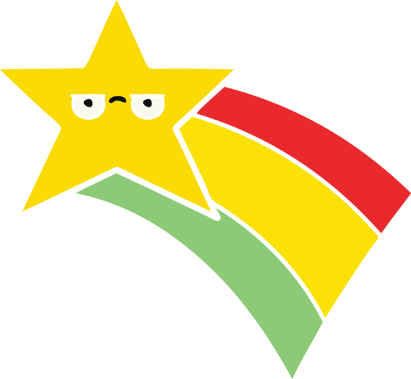 Bir insan tarafından çizilmiş gökkuşağı yıldızının düz renkli retro karikatürü