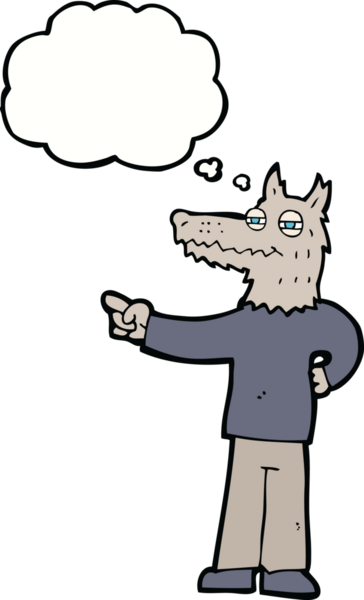 Bir insan tarafından çizilmiş düşünce balonlu bir kurt adam.