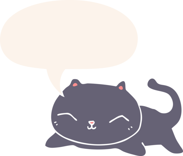 Konuşma baloncuğu olan çizgi film kedisi insan tarafından çizilmiş.