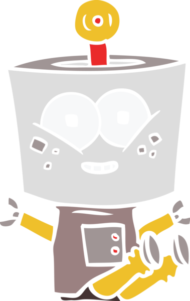 Bir insan tarafından çizilmiş mutlu düz renkli çizgi film robotu