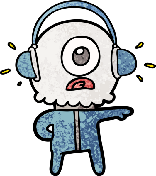 Çizgi film Tepegöz uzaylı uzay adamı bir insan tarafından çizilen müziği dinliyor.