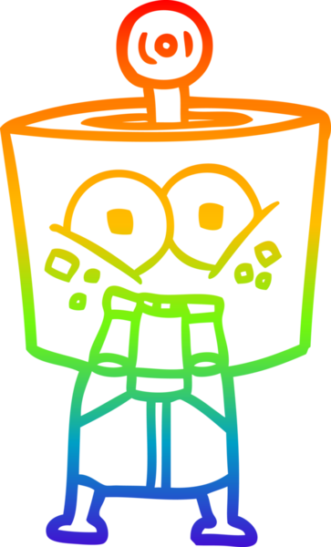 gökkuşağı gradyanı çizimi bir insan tarafından çizilmiş mutlu bir robot çizgi filmi.