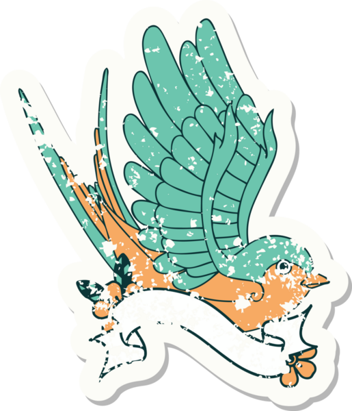 Bir insan tarafından çizilmiş bir kırlangıç sancağına sahip eski bir etiket.