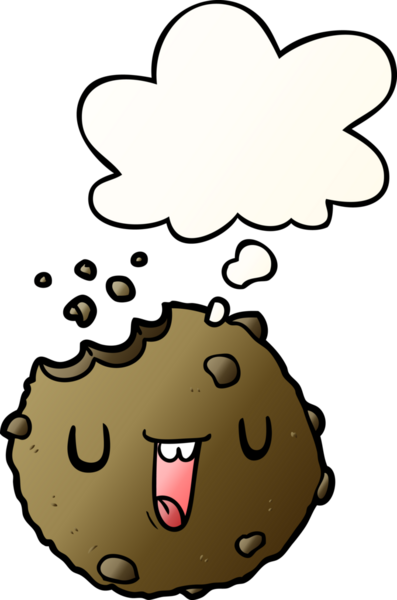 Bir insan tarafından çizilmiş yumuşak eğimli düşünce baloncuklu çizgi film kurabiyesi.