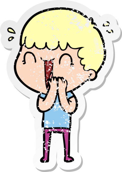 Bir insan tarafından çizilmiş gülen bir karikatürcünün sıkıntılı çıkartması.