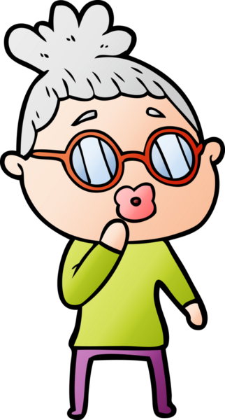 Bir insan tarafından çizilmiş gözlüklü bir karikatür kadın.