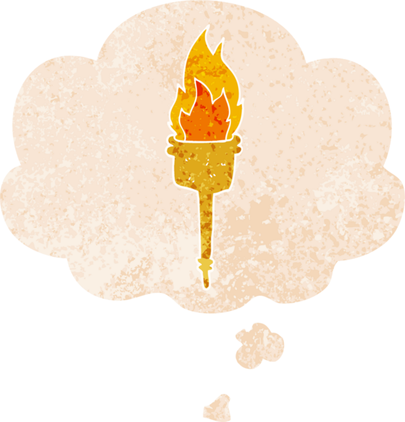 Düşünce baloncuklu yanan çizgi film meşalesi grunge sıkıntılı retro desenli bir insan tarafından çizilmiş