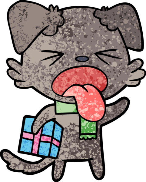 Bir insan tarafından çizilmiş yılbaşı hediyeli iğrenç bir köpek.